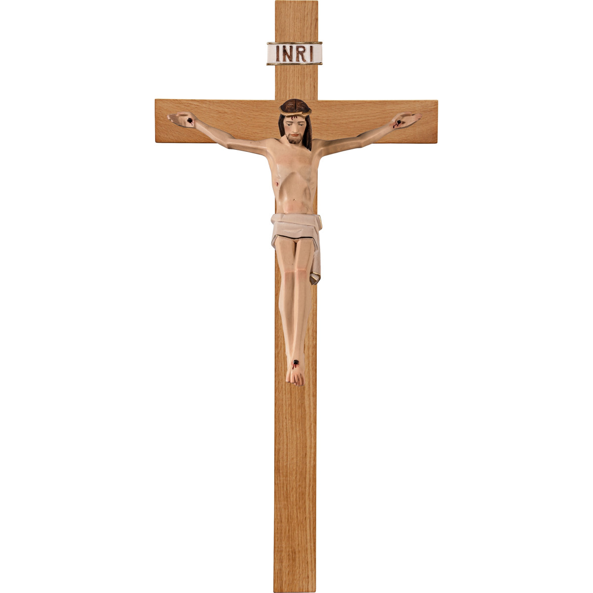 Cristo moderno LUCA en cruz de roble simple ancha